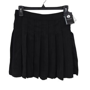 In Control Clothing Skirt Women L Black Pleated Mini Lined Side Zip Party